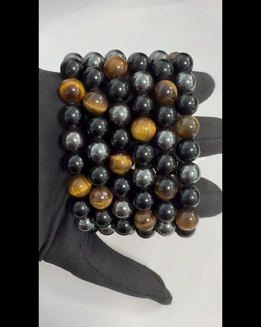 Hämatit Tigerauge Schwarz Obsidian Armband 10mm Perlen