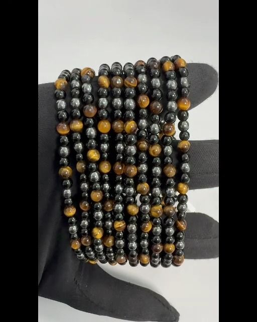 Hämatit Tigerauge Schwarz Obsidian Armband 4mm Perlen