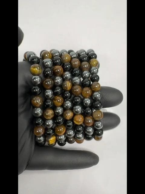 Armband Hämatit Tiger Auge Obsidienne Black Perlen 8mm