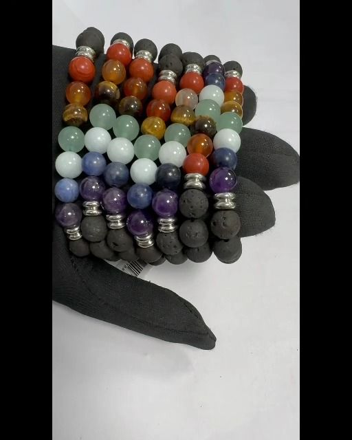 Lavastein Armband 7 Chakren Perlen 8mm