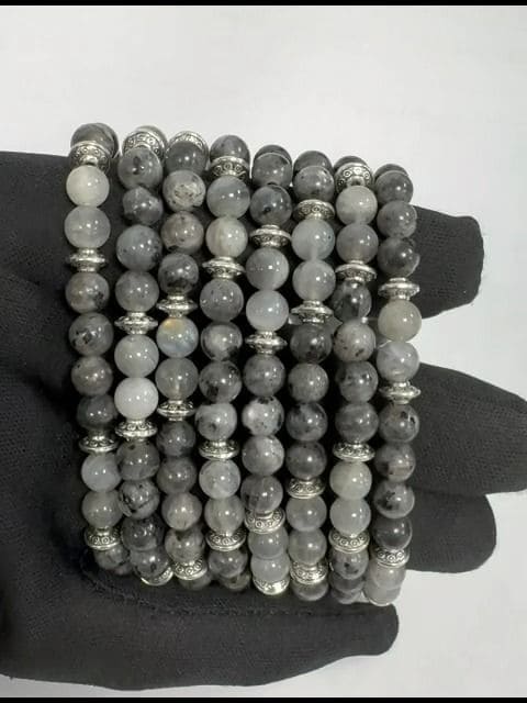 Labradorit Larvikite & Charms A armband 6mm
