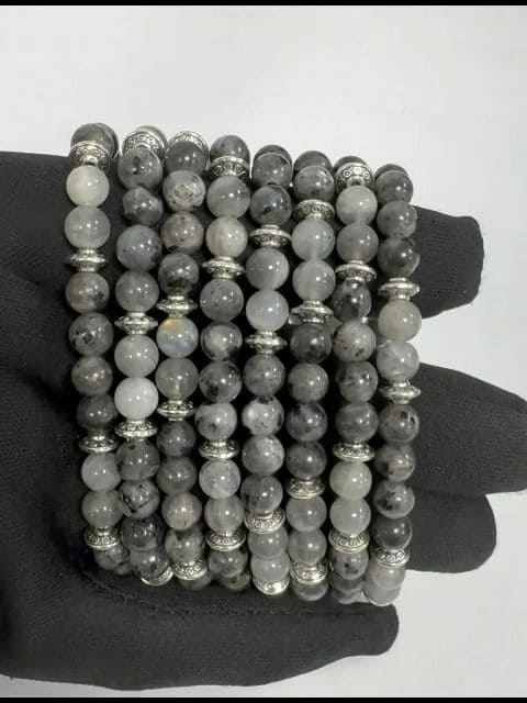 Labradorit, Larvikite & Charms A armband 6mm