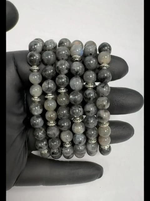 Labradorit Larvikite & Charms A armband 8mm
