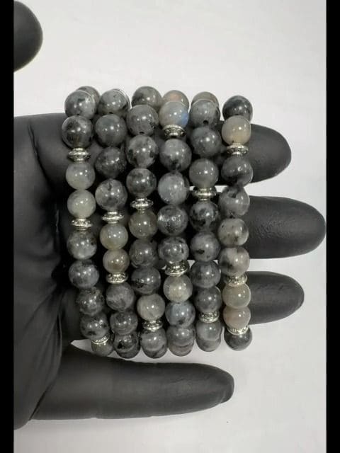 Labradorit, Larvikite & Charms A armband 8mm