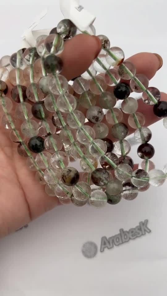 Quarz-Chlorit-Lodolit-Armband mit 8 mm Perlen