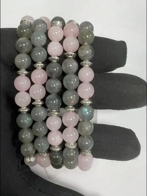 Labradorite Rosenquarz & Charms A armband 8mm