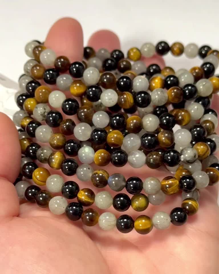 Labradorit Armband Tigerauge Onyx Perlen 6mm