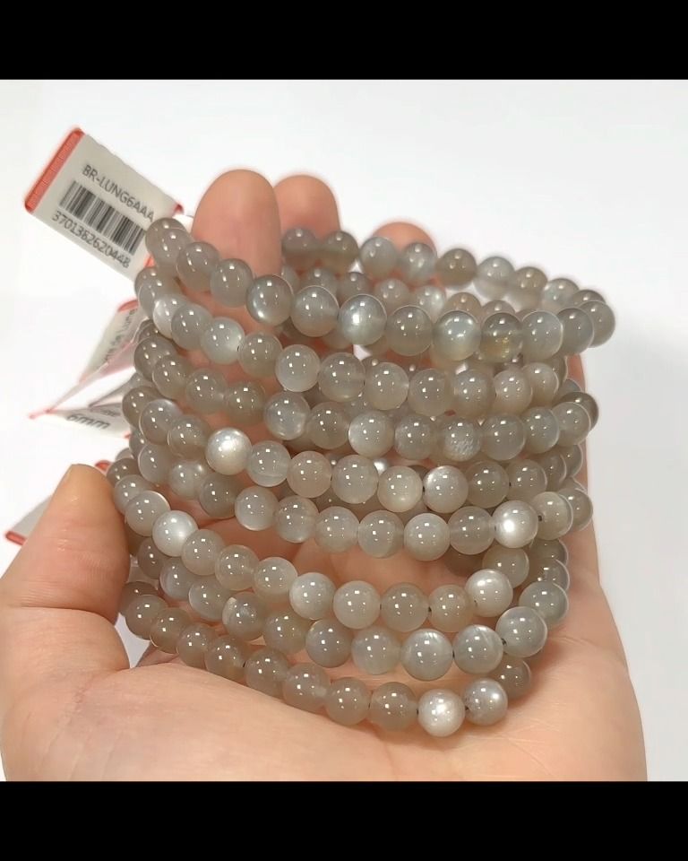 Graues Mondstein-Armband, AAA-Perlen, 6 mm