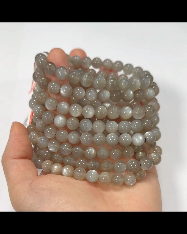 Graues Mondstein-Armband, AAA-Perlen, 7,5–8,5 mm