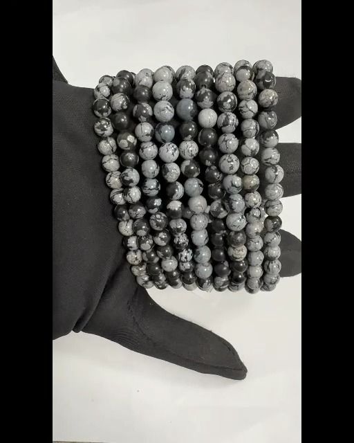 Armband Schneeflocke Obsidian Perle 6mm