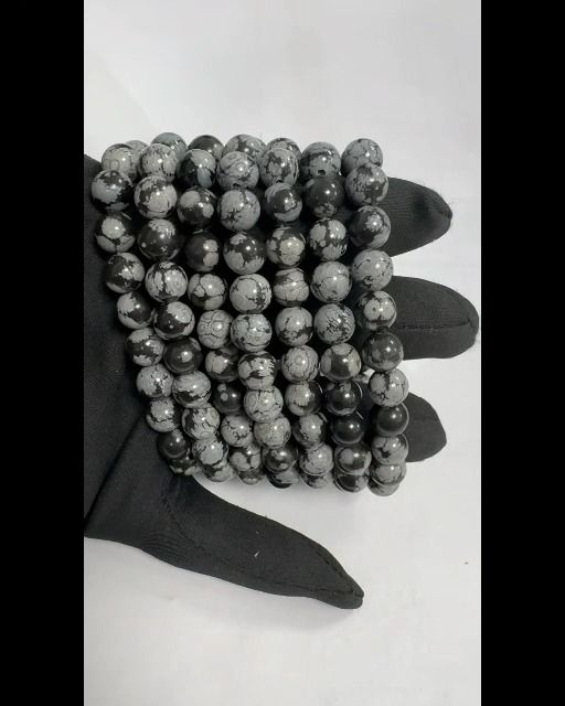 Armband Schneeflocke Obsidian Perle 6mm