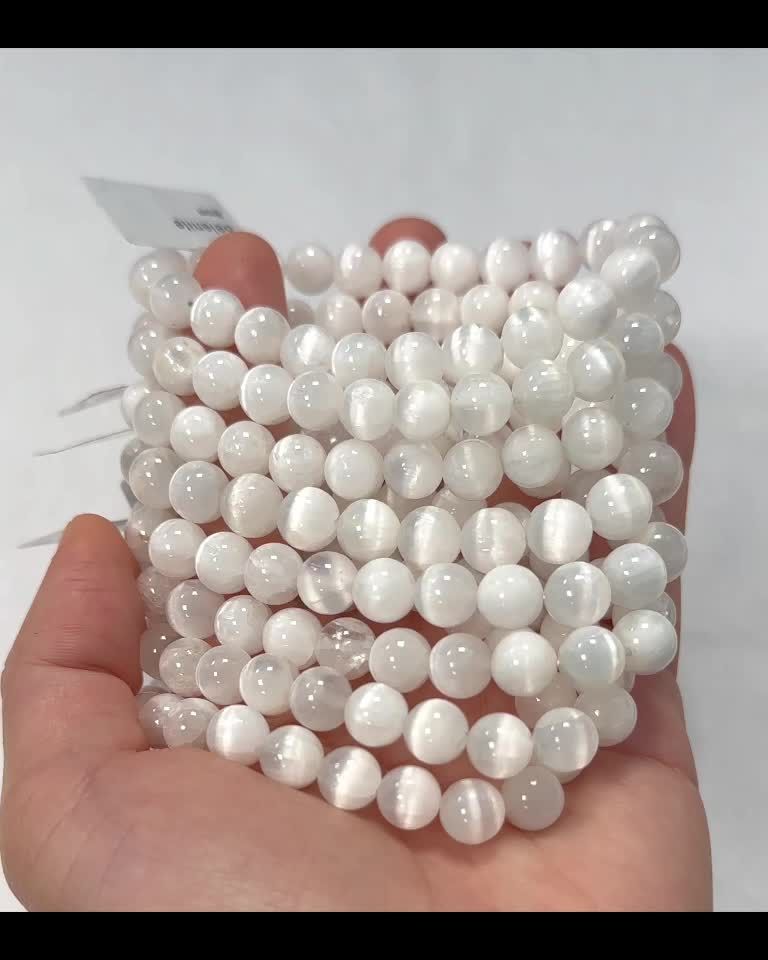 Selenit-Katzenaugenarmband AA mit 8-mm-Perlen