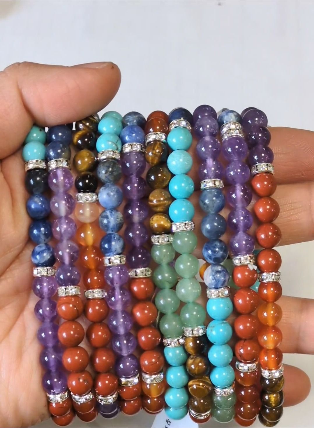 Armband mit 7 Chakren und Strasssteinen, A-Perlen, 6 mm