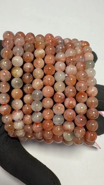 Kupferfarbiges Sonnenstein-Armband mit Hämatit-Einschlüssen AA 7-8mm Perlen