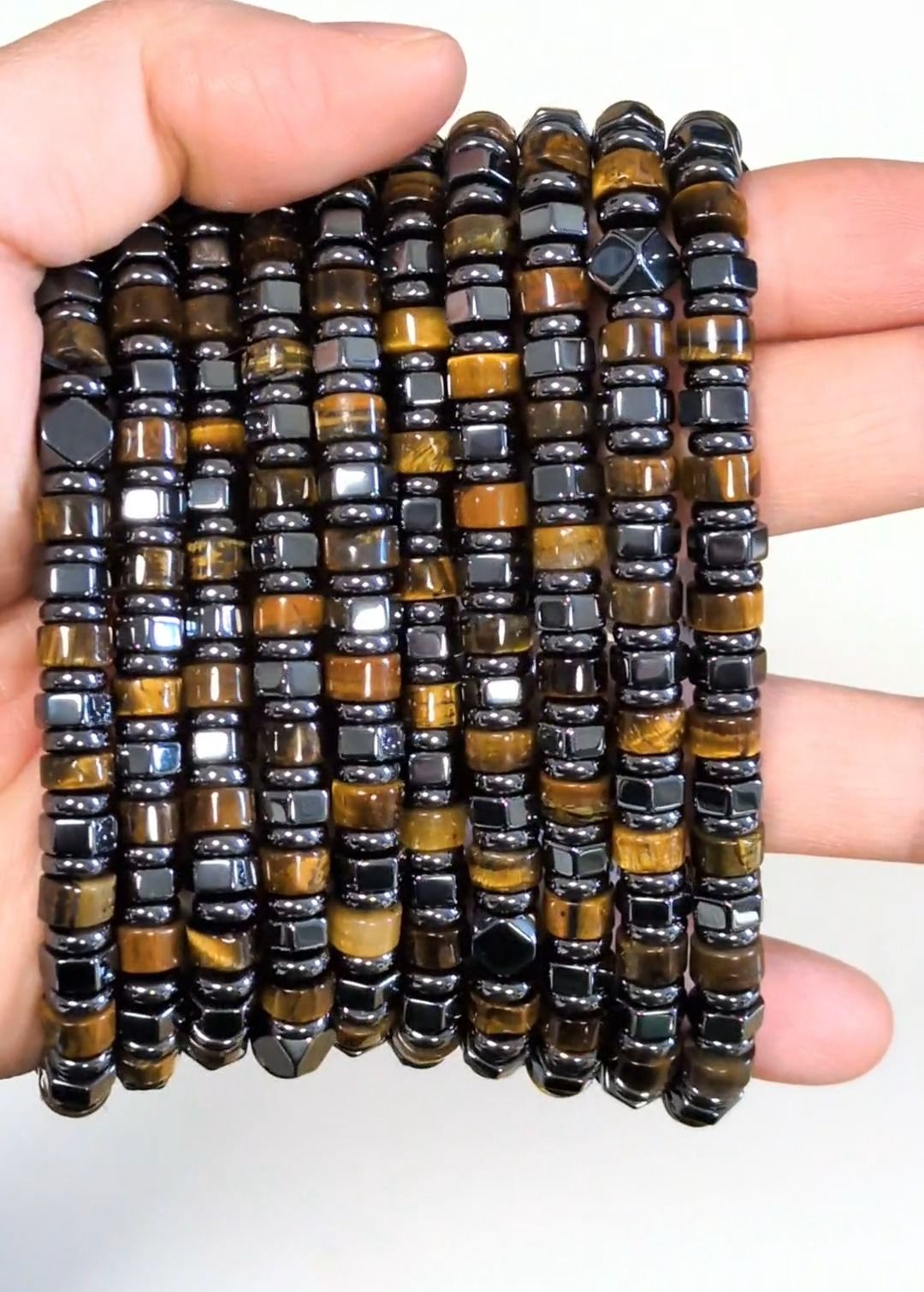 Tigeraugen-Armband, Hämatitperlen 6 x 3 mm