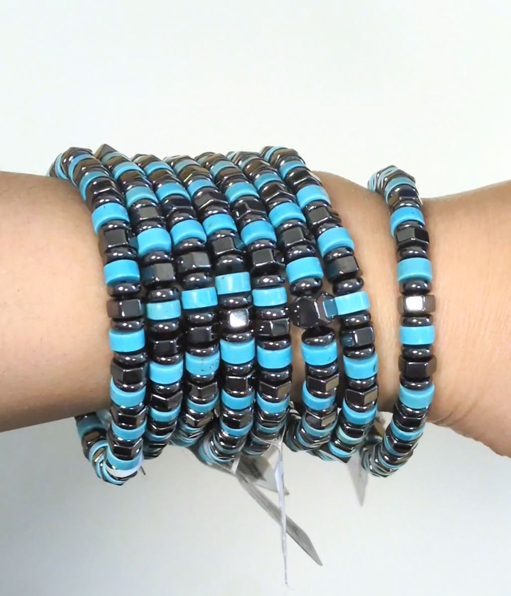 Armband aus Turkenit und Hämatit, 6 mm Perlen