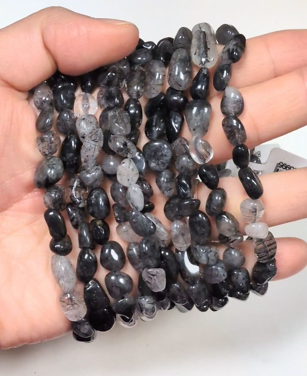 Bergkristall-Turmalin-Armband, A+ Trommelsteine