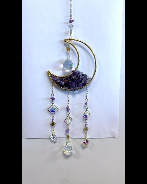 Amethyst Mond Sonnenfänger Mobile - Kristall 48cm