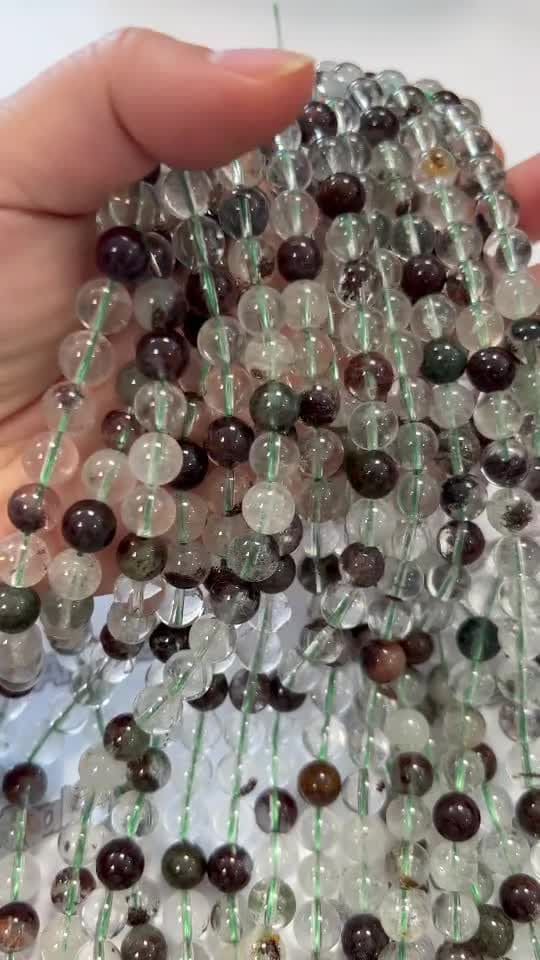 Quarz-Chlorit-Lodolit-A-Perlen 8 mm auf 40 cm Draht
