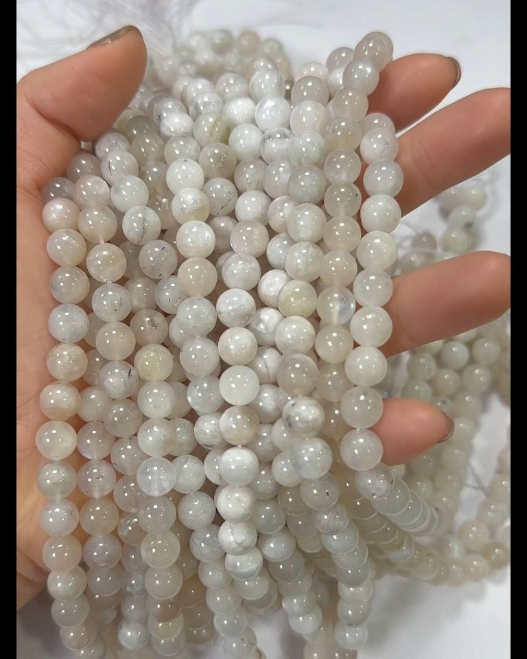 Weißer Mondstein Peristerit-Perlen 8-9mm auf einem 40 cm langen Faden