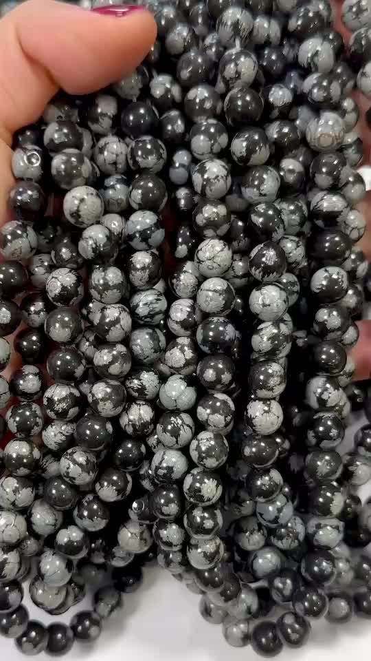 Schneeflocke Obsidian Perlen 8mm auf 40cm Faden