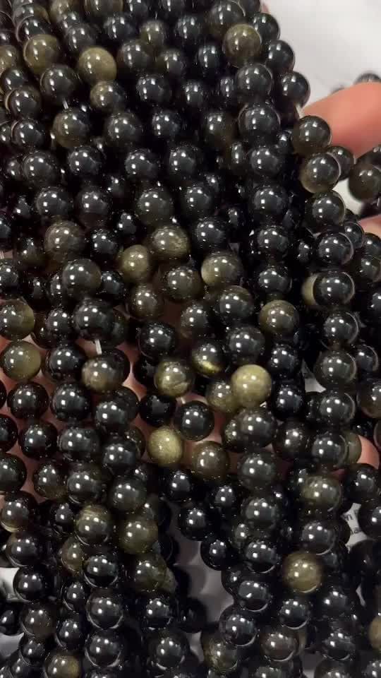 Schwarze goldene Obsidian perlen A 8mm auf 40cm Faden