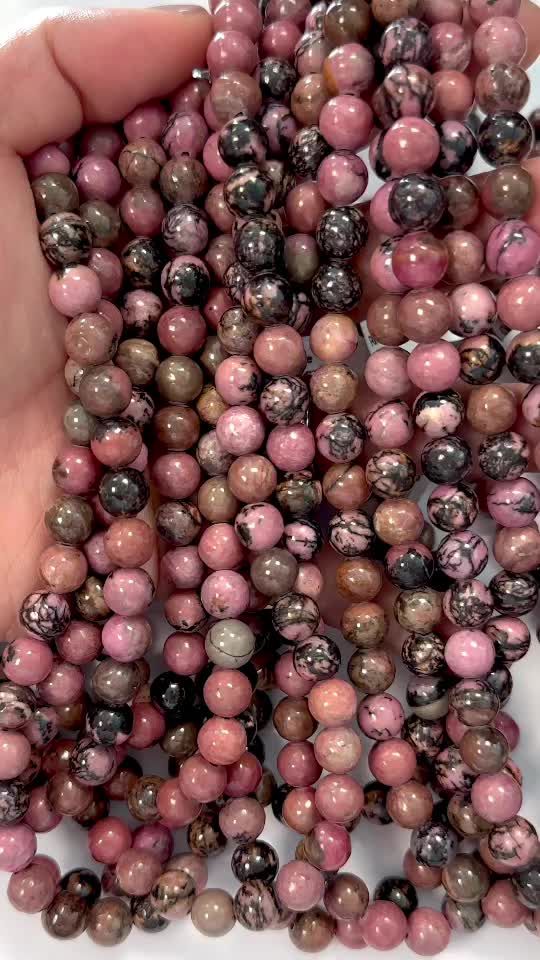 Rhodonite Perlen 8mm auf 40cm Faden