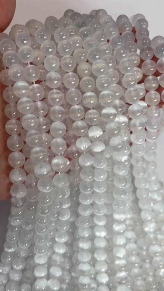 Selenit Auge von Chat AA Perlen 8mm auf 40cm Faden