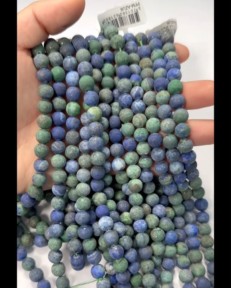 Matte Azurit-Malachit-Perlen, 8 mm, auf einem 40 cm langen Faden