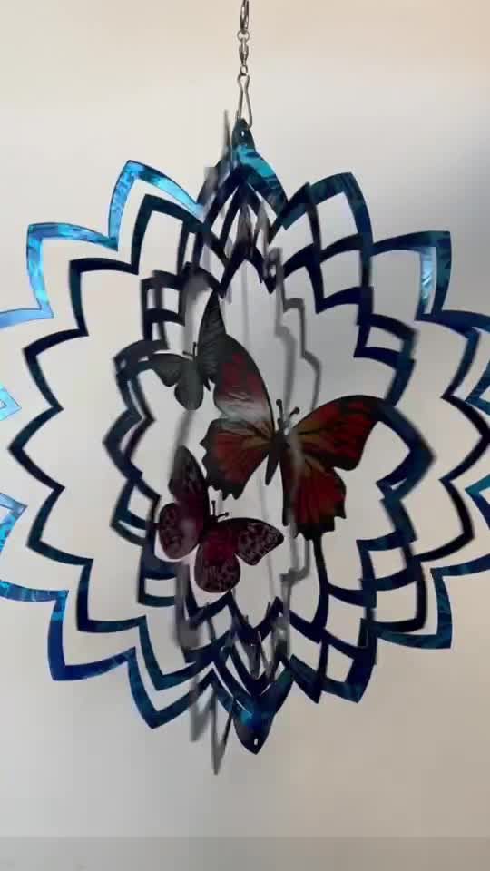 Windspiel 3D Stahl bunt Schmetterling 30cm