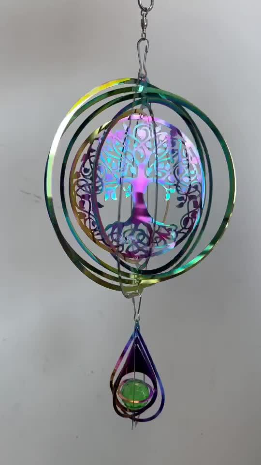Windspiel 3D Stahl Regenbogen Lebensbaum Cristal 15cm