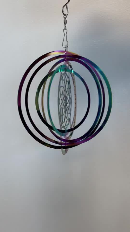 Windspiel 3D Stahl Regenbogen Blume des Lebens 15cm